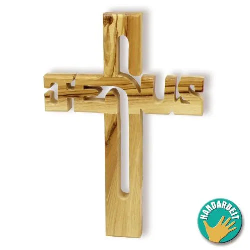 krossur í oliventræ "JESUS" 9,5 cm